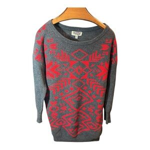 Ecote Gray and Red Geometric Sweater